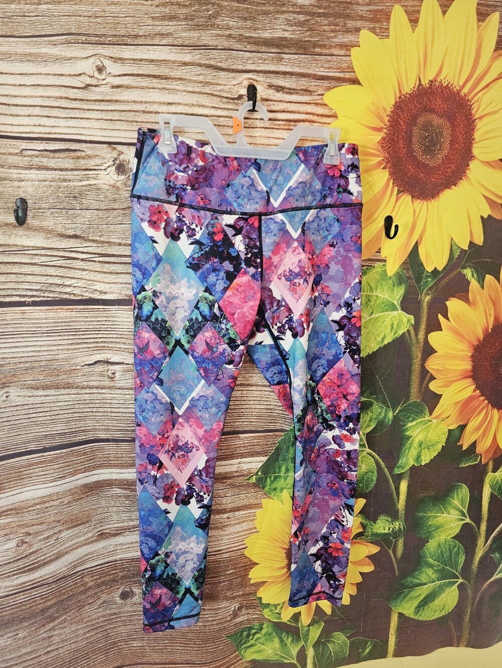 Nicole Miller Women's ' Multi-Color Geometric Floral Leggings - Purple Pink Blue